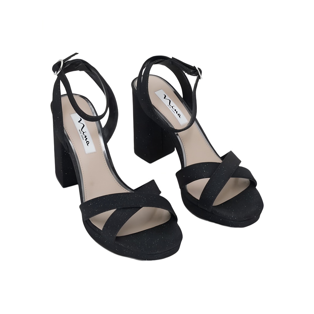 Nina Womens Shelia Black Glitter Platform Sandals Size 8